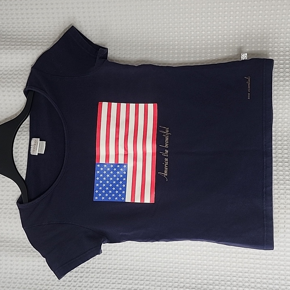 XOXO Dark Blue Tee with American Flag Design Women's Medium